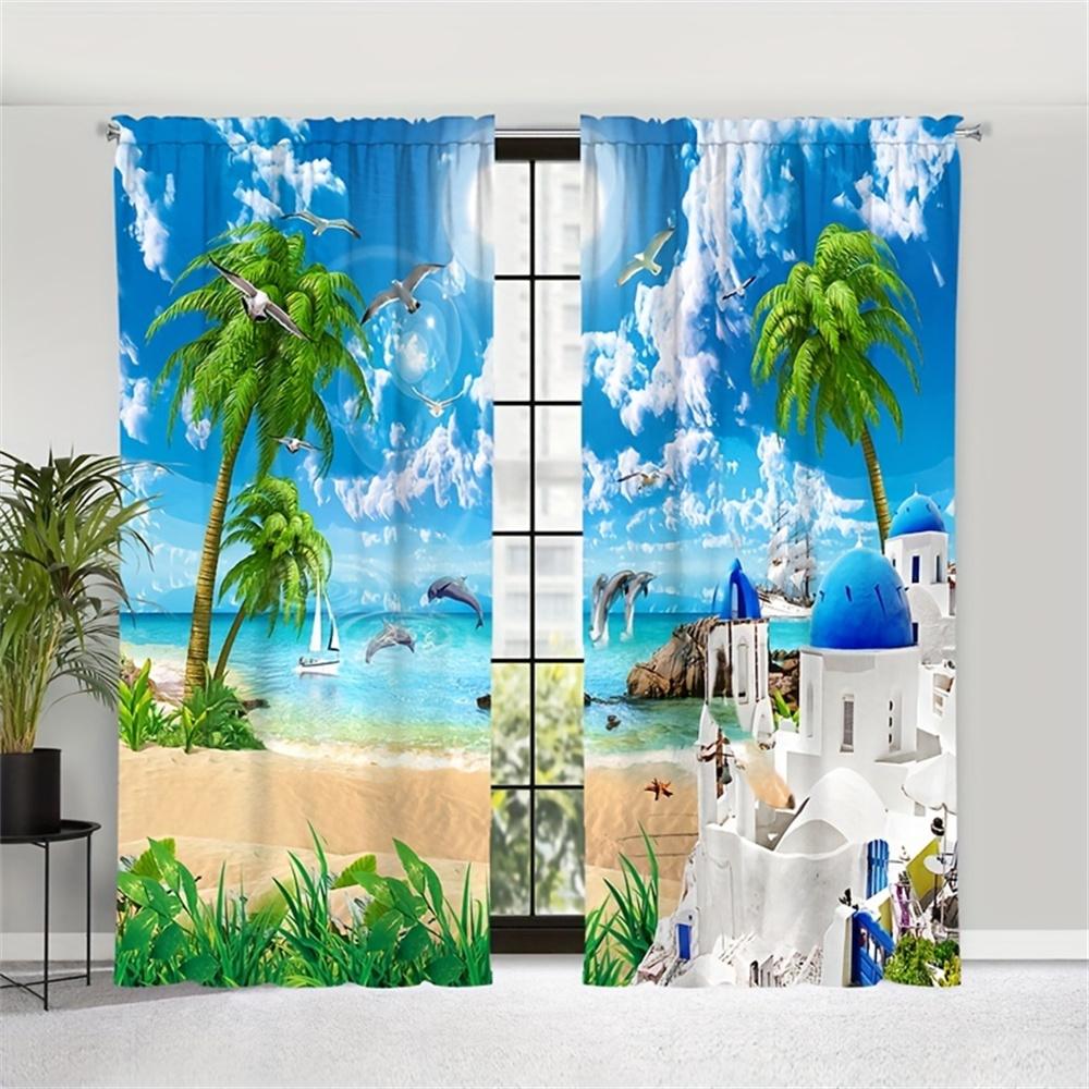 Natural Scenery Landscape Seascape Seagull Window Curtains Blinds For Living Room Bedroom Bathroom Kicthen Door Home Decor2Pcs