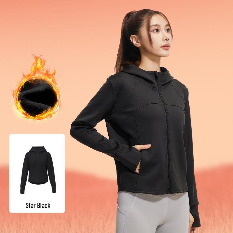 Куртка для йоги Juyitang Velvet Hooded Yoga Jacket - персикового цвета, утолщенная, свободного кроя с карманами