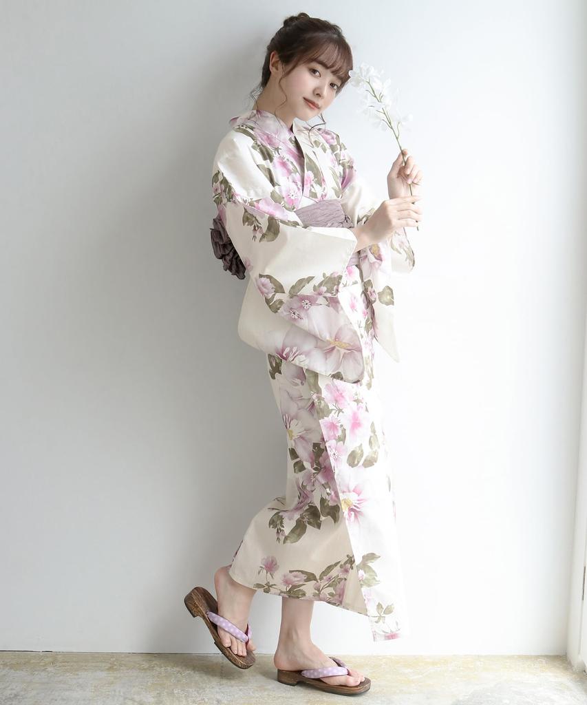 Комплект сменной одежды юката heiko H Mellow, один размер [KYOETSU], комплект, плетение, неотбеленный, 6 предметов (юката, оби, нижнее белье, гэта, пояс), Женский (7. лиловый,