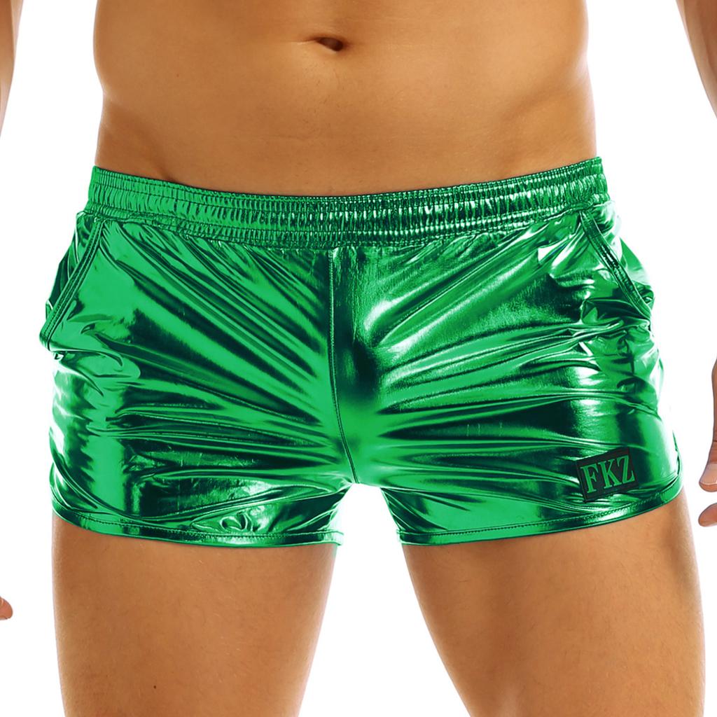 Men's Pants Shiny Metallic Low Rise Elastic Waistban Boxer Shorts Stage Performance Costume