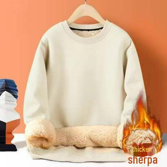 Men's Winter Thickened Lamb Fleece Round Neck Sweatshirt - Solid Color Warm Pullover