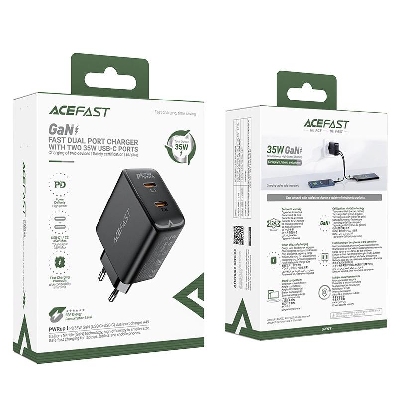 Gan 35W Pd 2X Usb C Acefast A49 Fast Charger - Black