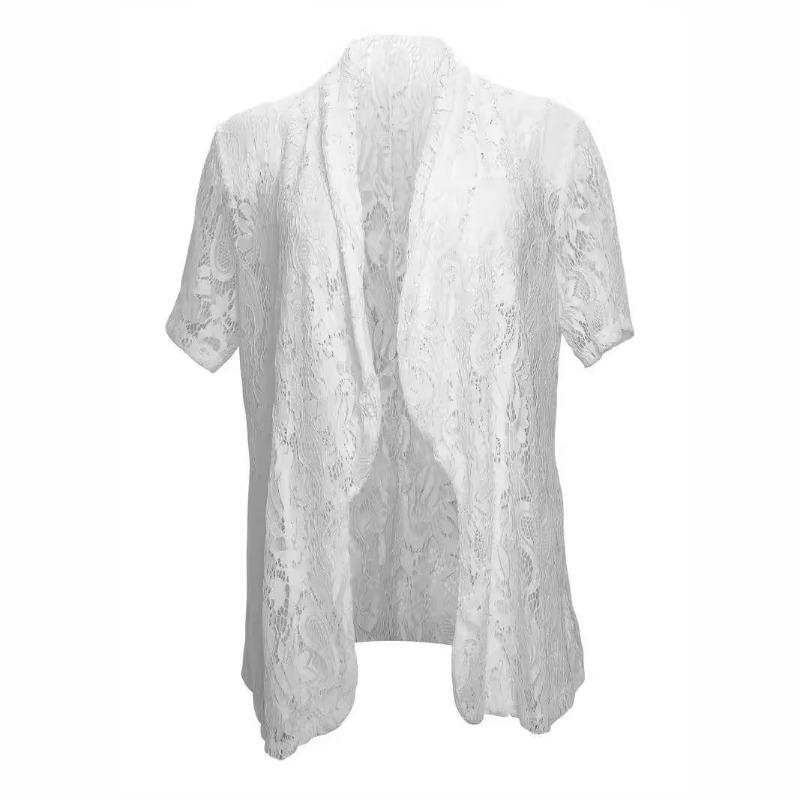 Женский летний модный кружевной элегантный костюм с коротким рукавом, летняя куртка, топ