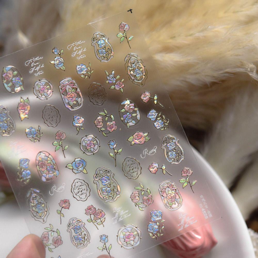 Self Adhesive Flower Nail Stickers 5D Nail Decals DIY Shell Light Nail Stickers  Women