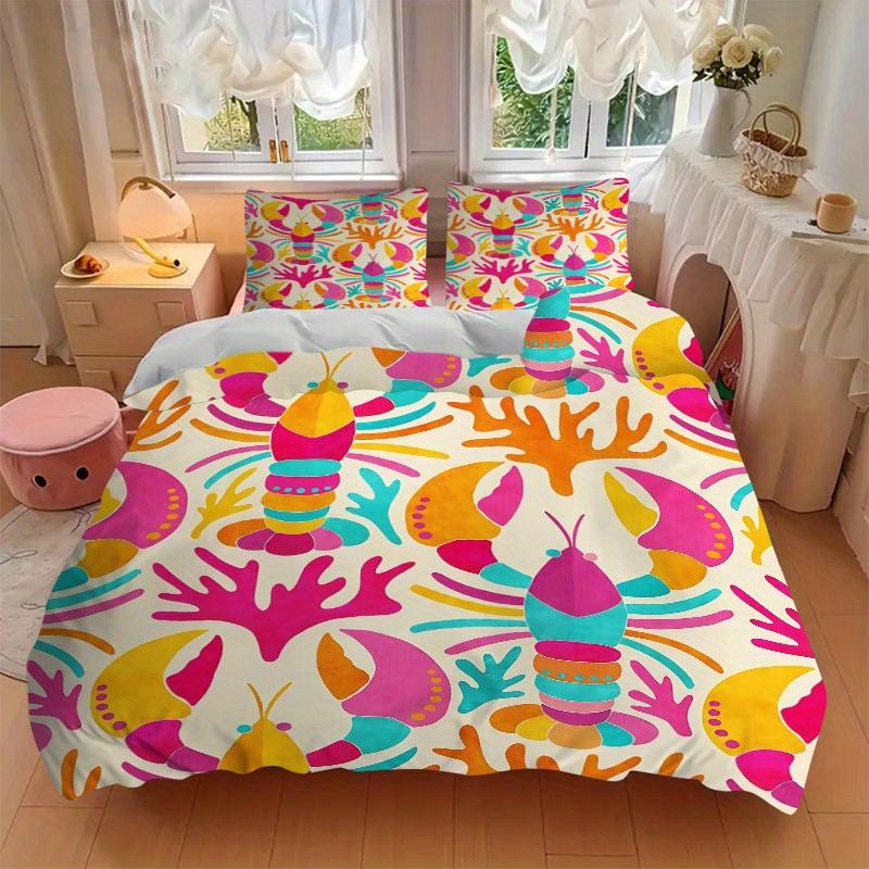 3pcs Lobster print Bedding Set, Ideal for Home Use, Suitable for Bedroom Decor (1*Duvet Cover + 1/2*Pillowcases, No Core) yy250821218
