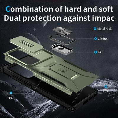 Чехол для Samsung Galaxy S24 Ultra Camshield с подставкой, TPU+PC, противоскользящий чехол для телефона
