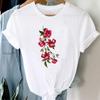 (Asian Size) Short Sleeve Tee Top Fashion Tshirt Women 90s Style Flower Trend Clothing Casual Print Lady Female Graphic T-shirt