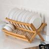 Bamboo Dish Drying Rack Utensil Holder Collapsible Wooden Dish Drainer Rack 2-Tier Folding Drying Holder for Kitchen Counter