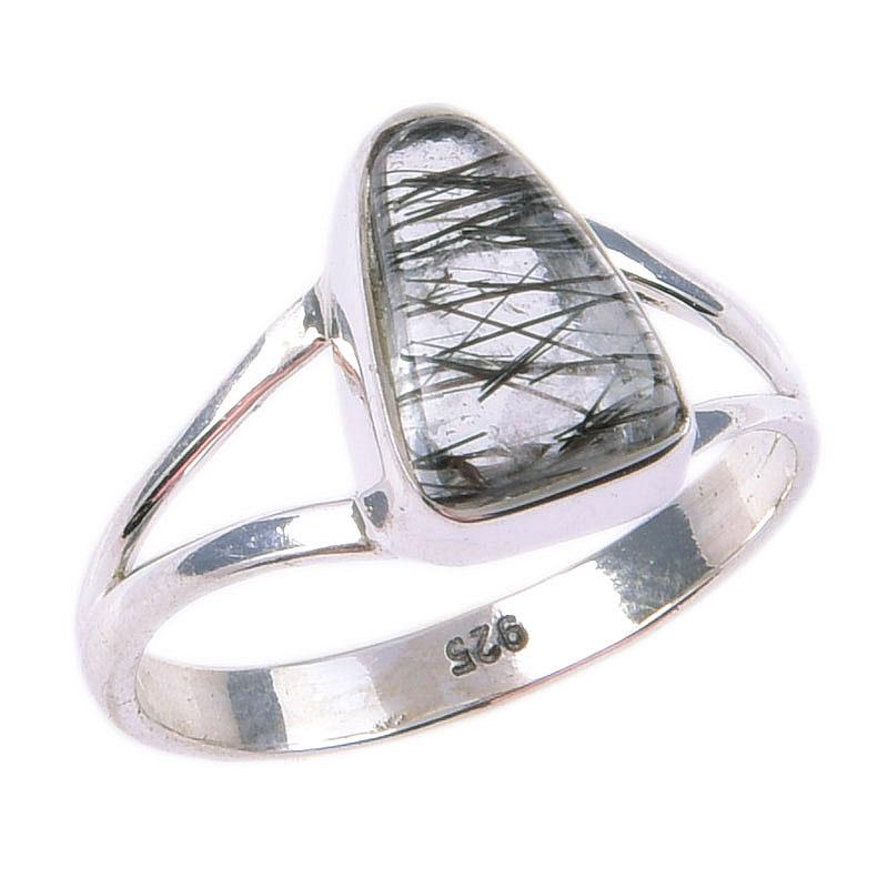 Natural Black Rutile Gemstone Handmade 925 Solid Sterling Silver Ring S.6 a4K36