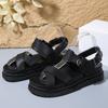 PU Leather Platform Sandals for Women 2025 Summer Comfy Non Slip Beach Shoes Woman Thick Sole Buckle Strap Black Sandalias Mujer