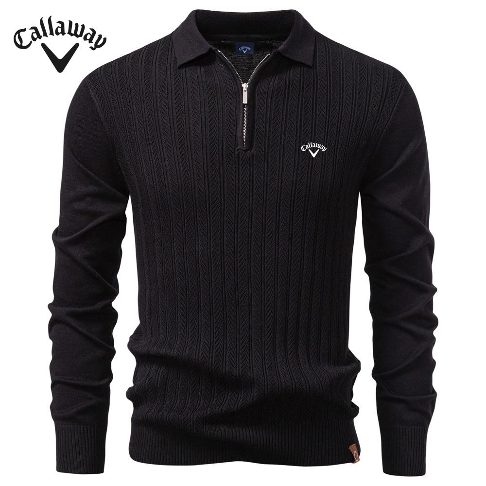 Callaway 2025 Осень и Зима Вышивка Новый Мужской Свитер С Длинным Рукавом Вязаный Свитер Половина Молнии Деловой Повседневный Тонкий Свитер Мужской