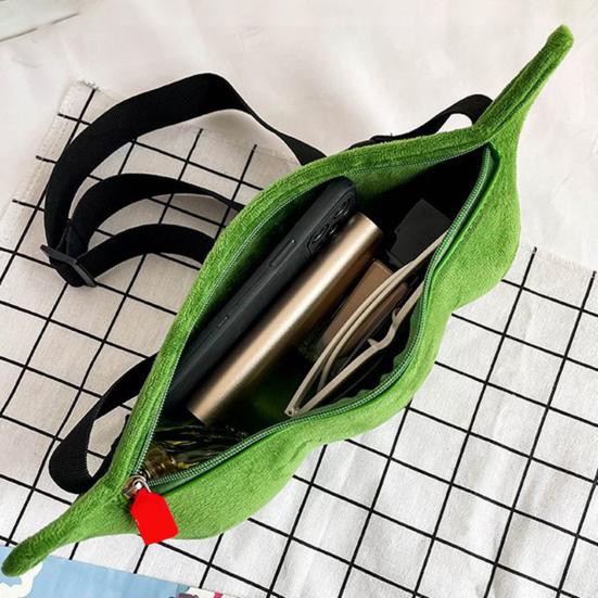 Сумка через плечо в форме зеленой сои, плюшевая сумка на молнии, нагрудная сумка с регулируемым ремнем для походов и активного отдыха на свежем воздухе