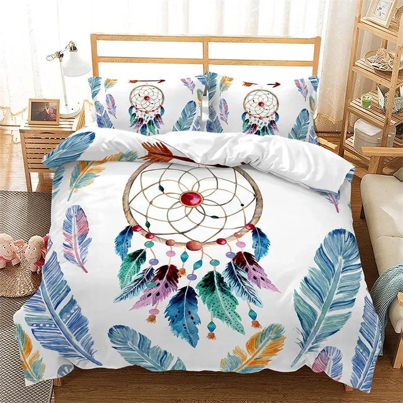 Пододеяльник Dreamcatcher Bohemia, комплект постельного белья из микрофибры с перьями, полный комплект для девочек, подростков, взрослых, декор спальни