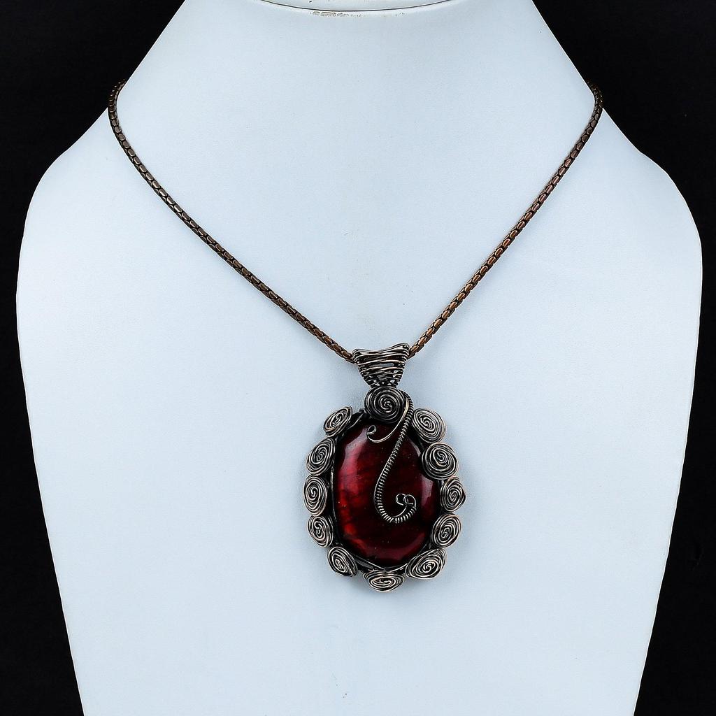 Красная вспышка лабрадорит драгоценный камень медная проволока оберточная кулон ручной работы ювелирные изделия для свадебного подарка