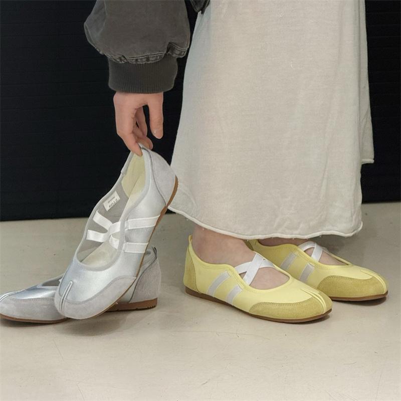 IPPEUM Tabi Кроссовки Женская обувь Красный Желтый 2025 Новые Балетки с раздельным носком