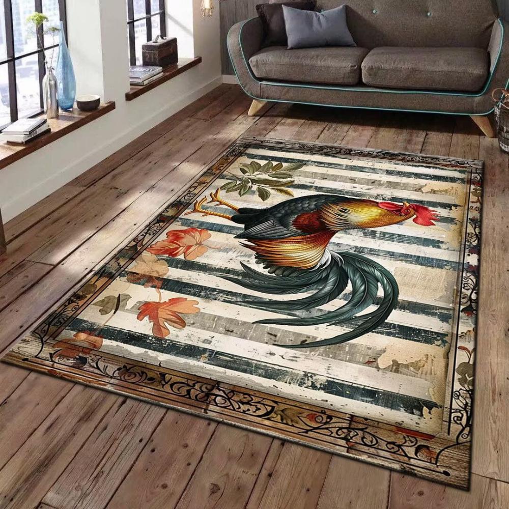 Retro American Large Rooster Carpet Living Room Sofa Decor Rug Kitchen Dining Table Floor Mat Farmhouse Rug Hallway Nonslip Rug