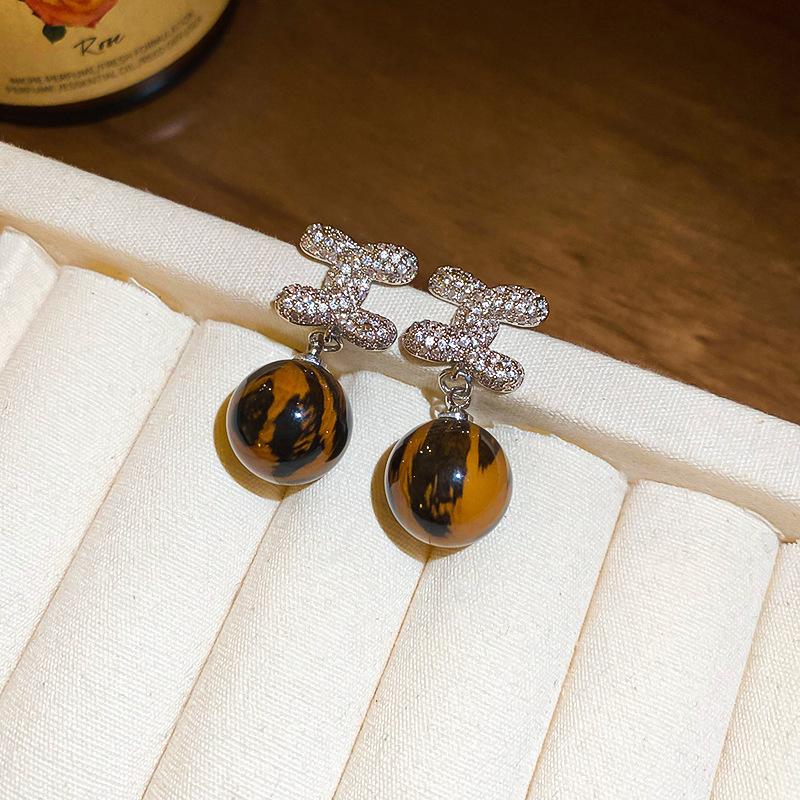 Ретро Гонконгский стиль Серьги-кольца с леопардовым принтом из серебряной иглы Легкая роскошь Высококлассные серьги с темпераментом Нишевые серьги Женские