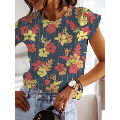 Футболки с цветочным принтом в стиле ретро, ​​женские футболки с короткими рукавами, модные свободные повседневные футболки с принтом, женские топы, пуловеры, блузка, лето