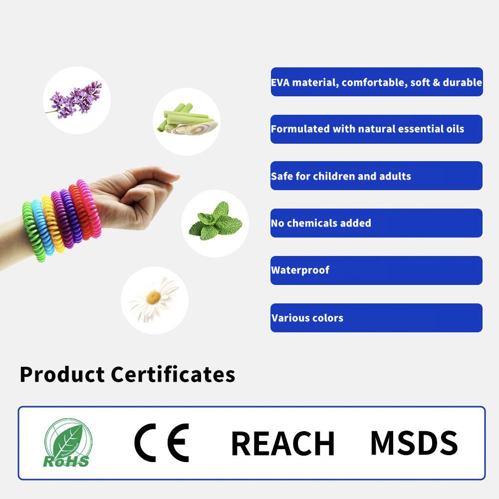 10 шт. браслет из ЭВА против комаров для взрослых и детей, 100% натуральное нетоксичное чистое эфирное масло, репеллент от комаров, катушка для отпугивания вредителей