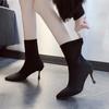Fashion Socks Boots Women Stretch Fabric Elastic Stilettos Heel Sexy Pointed Toe Ankle Boots  Shoes Woman Thin Heels Party  Shoes