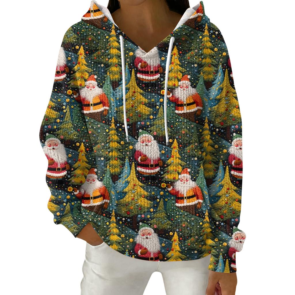 Women's Fashion Casual Christmas Print Pullover Long-Sleeve Hooded Sweatshirt