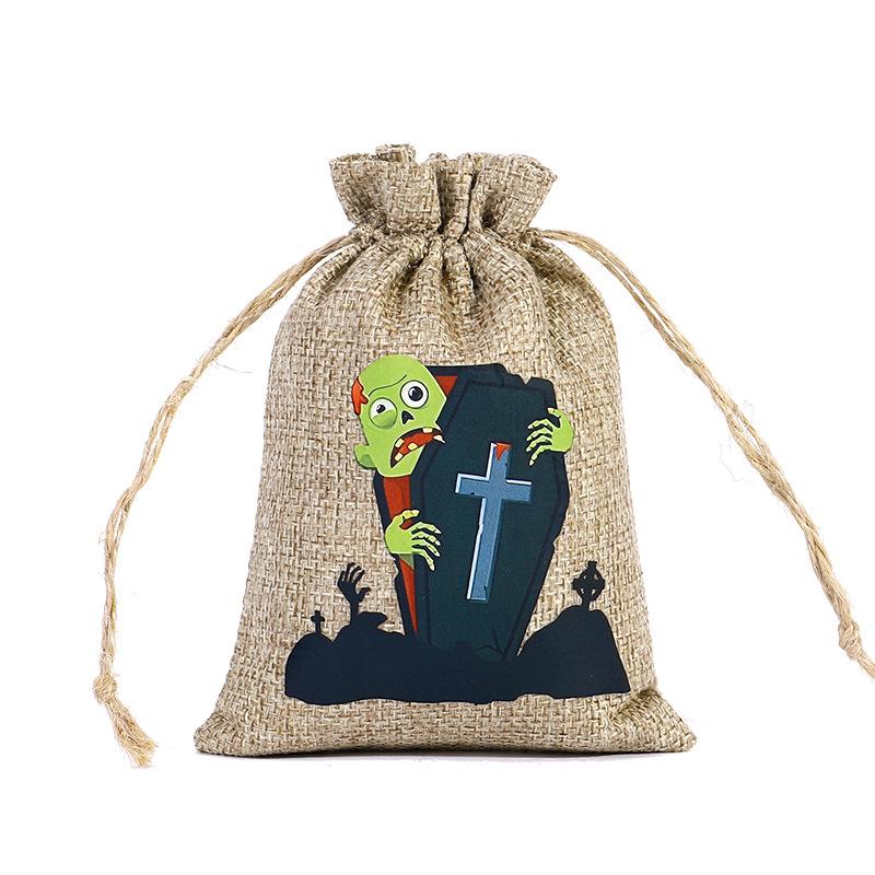 12 Styles Halloween Linen Storage Bag Halloween Horror Funny Pattern Candy Gift Packaging Bag Gift Storage