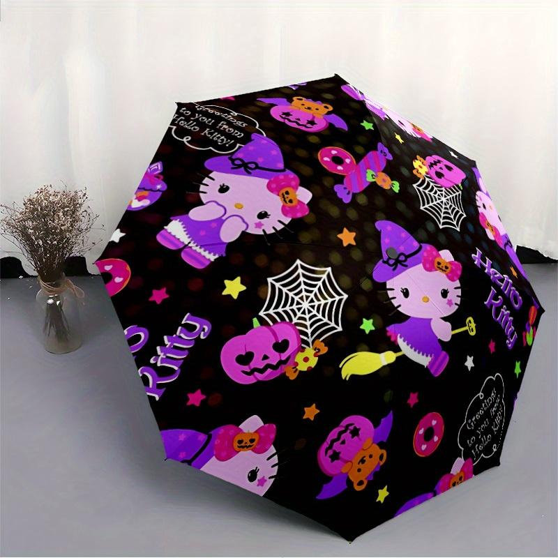 1pc Halloween Hello Kitty Automatic Cute Umbrella 8-Bone Design Compact Gear for Outdoor Travel, Perfect Helloween Chrismas Gift for Friends or Family