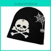 Knitted Hat Fashion With Skull And Spider Web Embroidered Design Halloween For