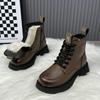 Зимние женские ботинки Толстые плюшевые теплые сноубутсы На шнуровке Ботильоны Модные повседневные кожаные ботинки для женщин Высокие хлопковые боты