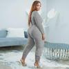 European & American Plus Size V-Neck Solid Color Casual Two-Piece Legging Suit for Women
