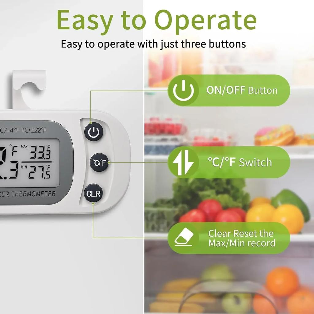 Бытовой кухонный термометр для холодильника с морозильной камерой, водонепроницаемый термометр, цифровой термометр для холодильника с крючком, кухонный инструмент