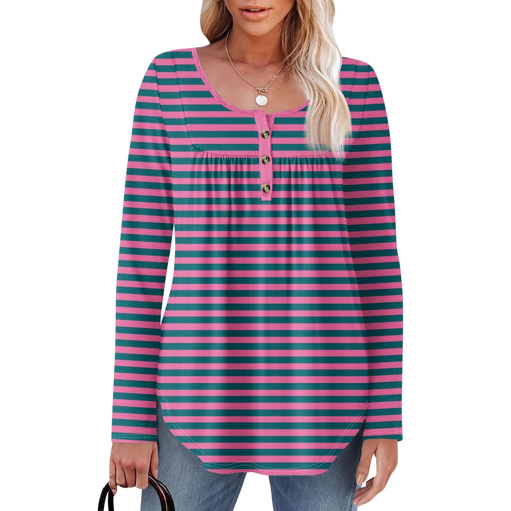 Женская туника с длинным рукавом, свободные топы, повседневные топы оверсайз, плиссированная туника, застегивающаяся на пуговицы, повседневные женские топы с принтом