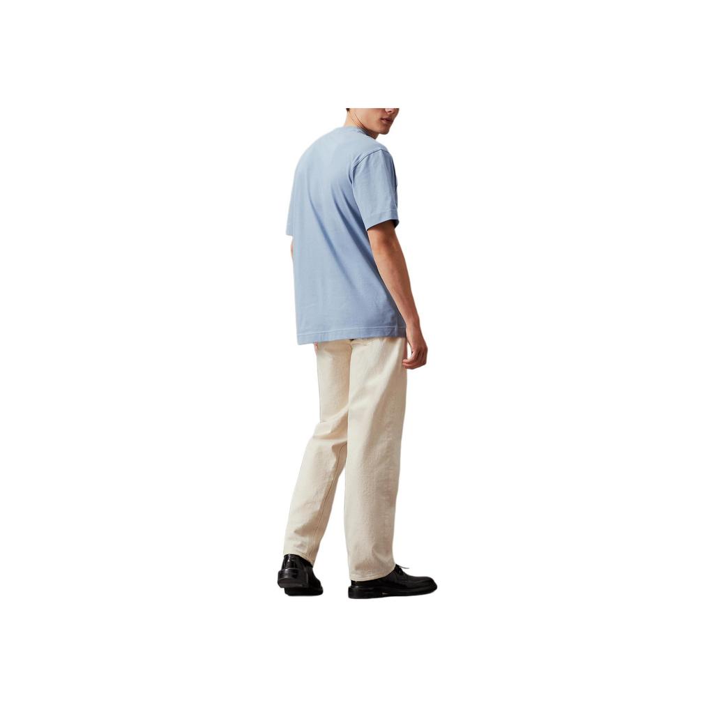 Calvin Klein Джинсы Текстурированный логотип Однотонный круглый вырез с коротким рукавом Футболка Мужская Топы Светло-голубой J30J325657-CFF