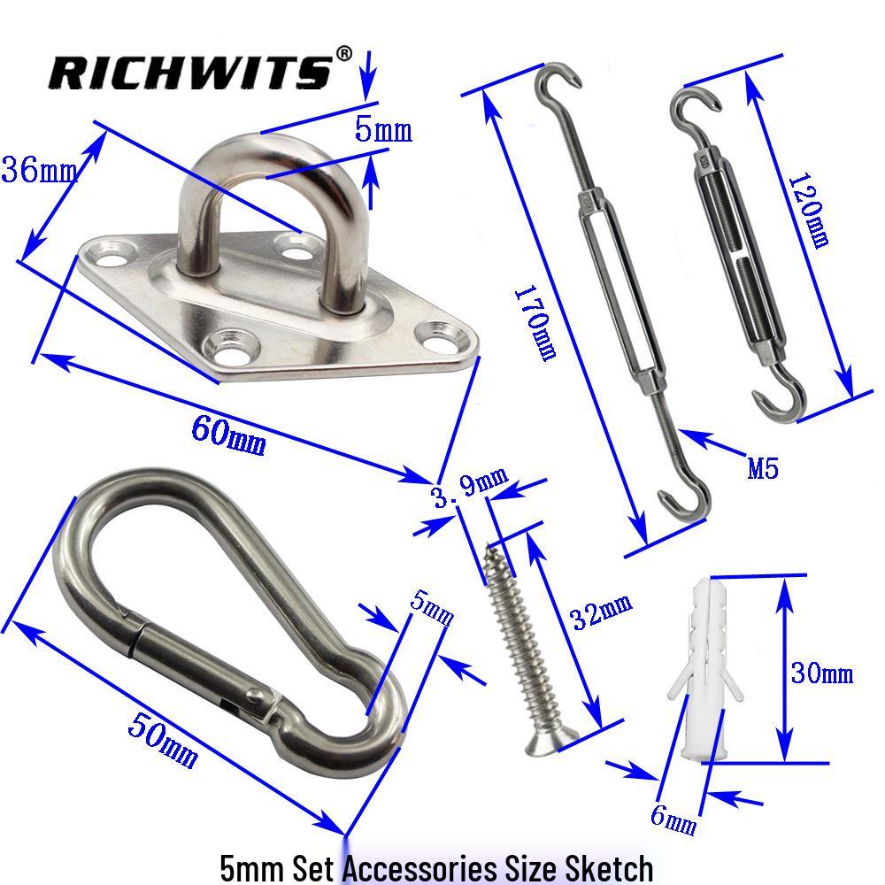 5mm Stainless Steel Square Sunshade Canopy Accessories Set