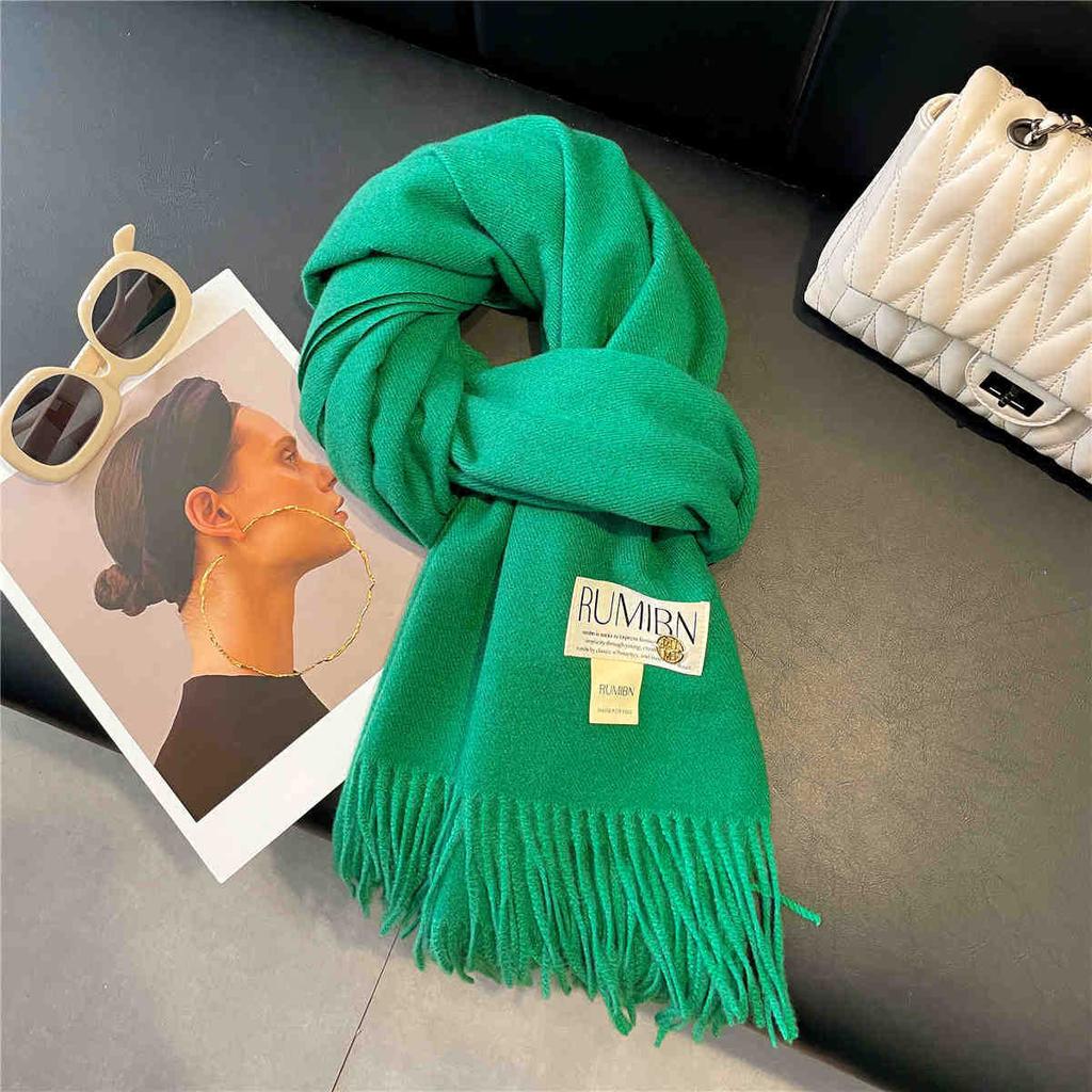 Земляной цвет, базовый однотонный большой шарф с кисточками, темперамент, утолщенная теплая шаль, мягкая клейкая шея