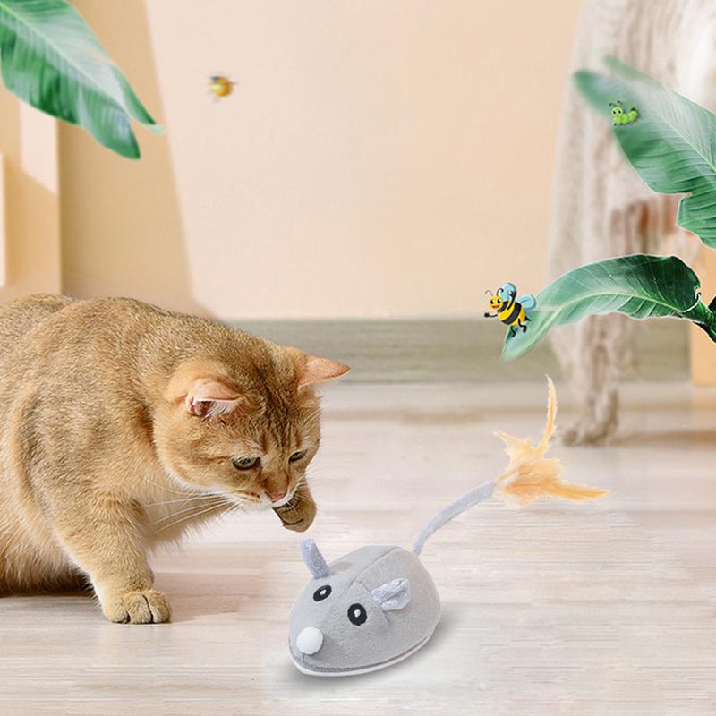 Interactive Mouse Toy for Cats USB Charging Moving Rat with Feather Toys Play-Catch Training Toy for Indoor Kittens Pets Supply