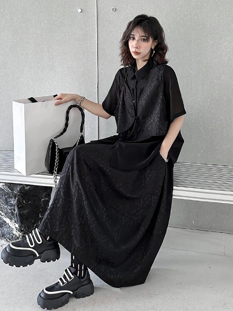 Xitao Комплект однотонной юбки, женский свободный комплект из двух частей для похудения LYD1849