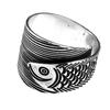 Sterling Carved Silver Rich Fish Ring Thai Silver  Lucky Fish Open Ring Woman