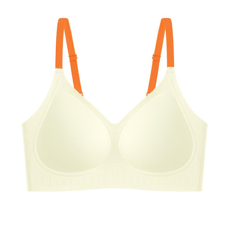 Traceless fixed cup gathering bra women's summer thin back no steel ring breathable liquid foundation invisible underwear