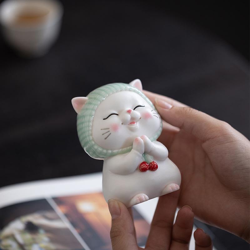 Новые милые украшения для кошек-желаний, ручная работа, керамические украшения для рабочего стола в виде мультяшного кота, украшения для прихожей, украшения для стола, украшения для дома