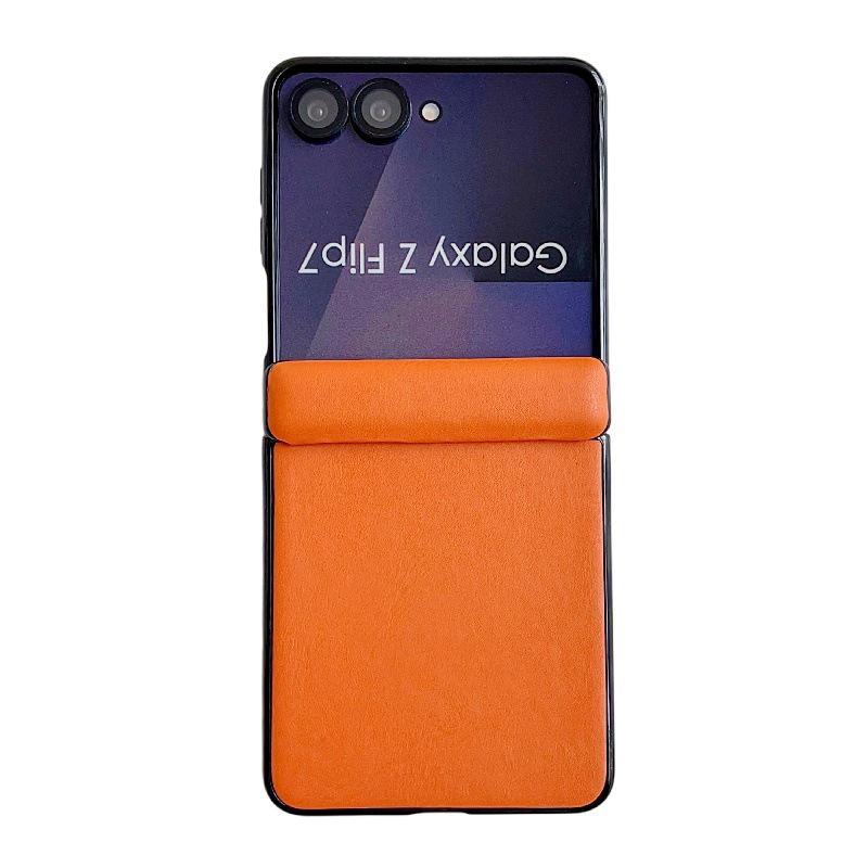 Однотонный чехол-бампер из кожи с текстурой Morandi для Samsung Z Flip7, ударопрочный, складной, из твердого ПК