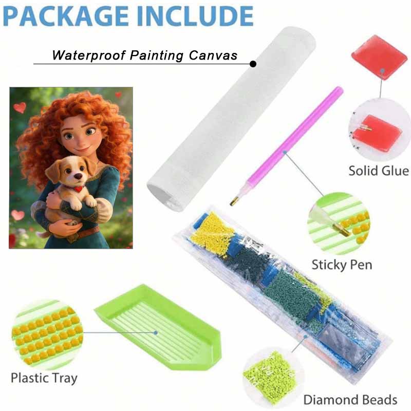 Disney Diamond Painting Kit Unframed Merida Puppy Classic Style Home Decor Craft, Perfect Gift Idea