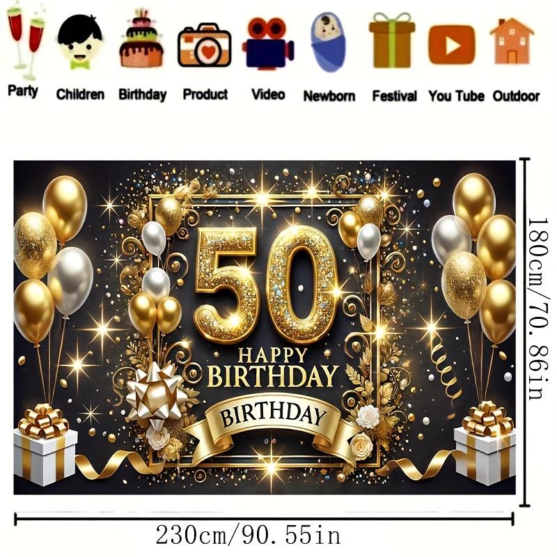 1 piece of luxurious 50th birthday celebration banner - 8 feet wide, made of durable polyester fiber.XY