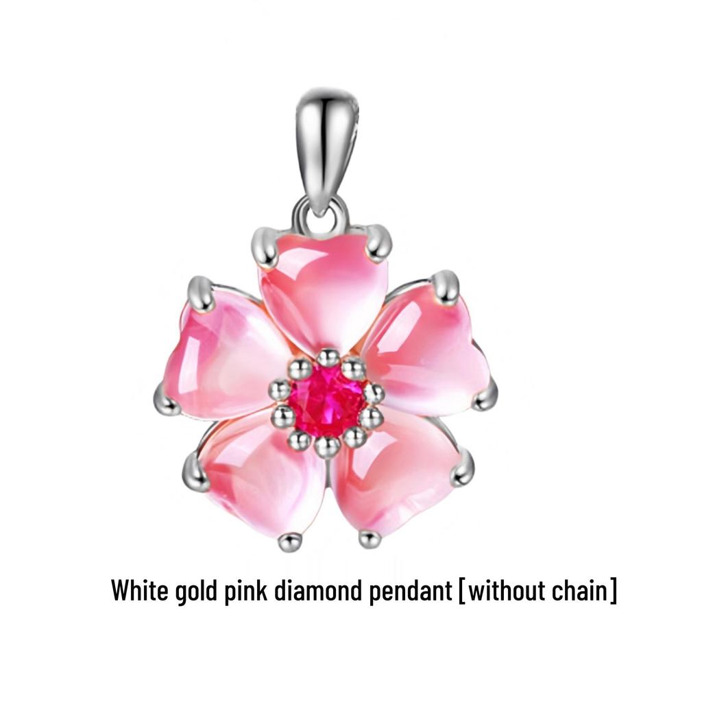 Подвеска из розового кварца в форме сердца с персиковыми цветами и розовыми бриллиантами