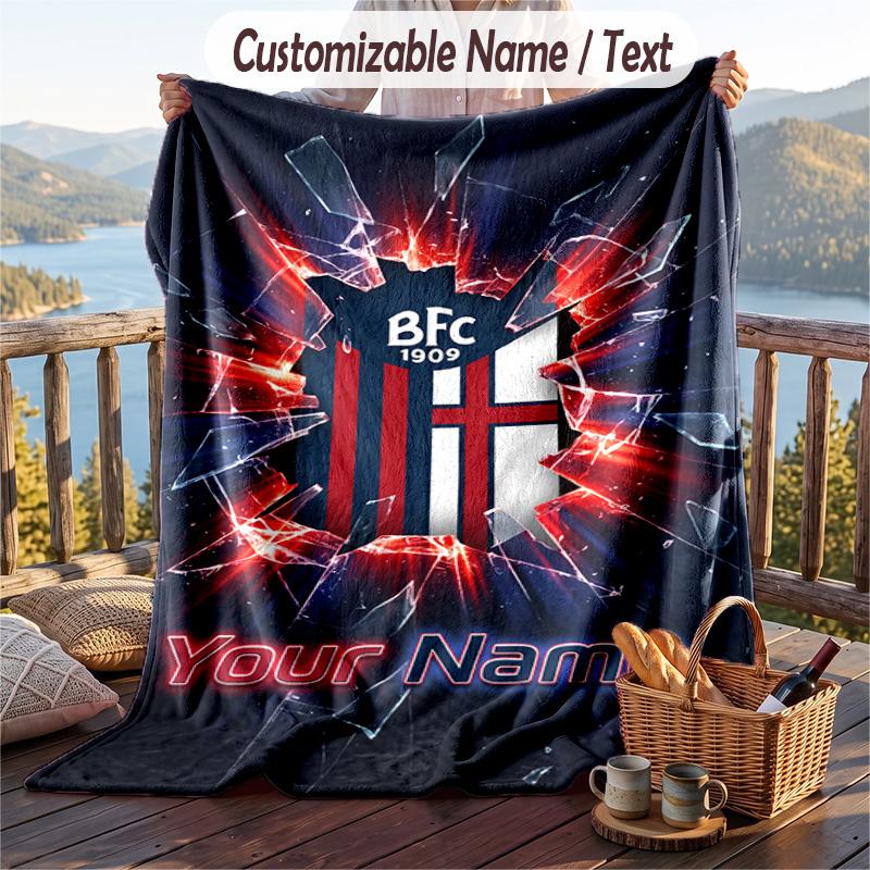 Flannel Blanket Bologna FC Print Custom Name Text Soft Throw for Sofa Bed