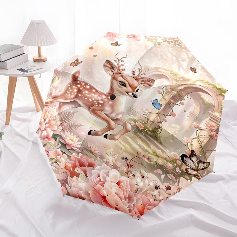 1PC Deer Fantasy Umbrella-8-Rib Reinforced, Automatic Open, Lightweight & Durable, Fashion Accessory for Outdoor, Beach L0391