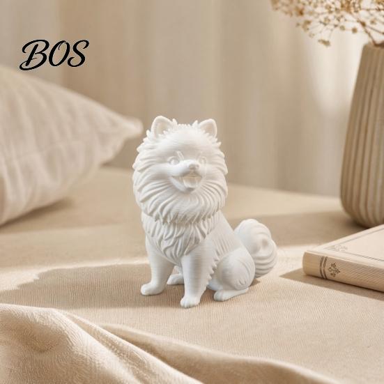 Pomeranian Collectible Figure 3D Printed Cute Dog Figurine, White Twisting Head Puppy Statue, Small Fun Animal Figurine Desktop Ornament for