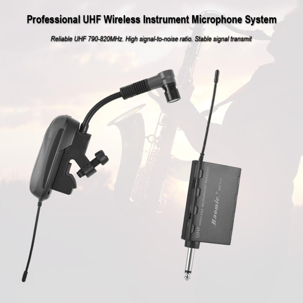 Baomic BM-12/V2 Professional UHF Wireless Instrument Microphone System Receiver & Transmitter 16 Channels for Sax Saxophone Fren