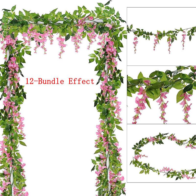 1.8M White Silk Wisteria Artificial Flowers Vine Garland Plants for Room Wedding Arch Decoration Fake Plant Flower Wall Decor