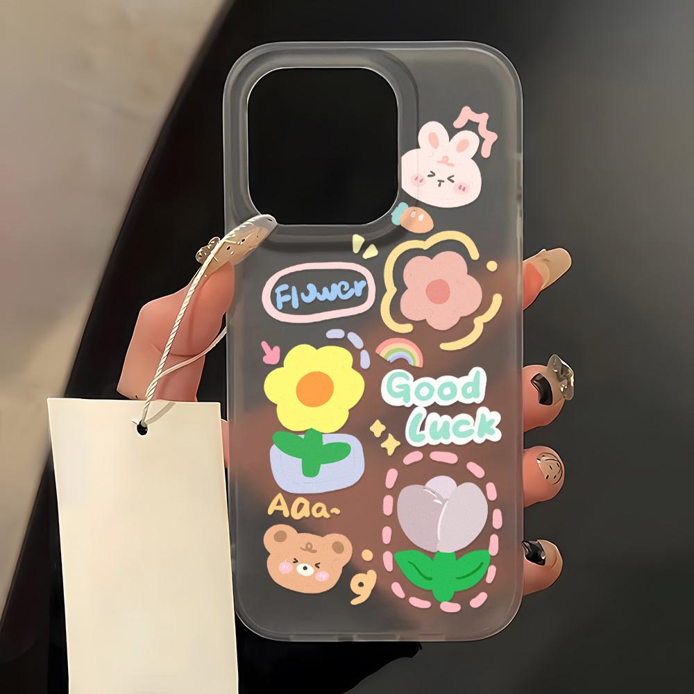 Чехлы для мобильных телефонов iPhone 11 13 15 Pro Max 12 14 Pro Max Чехол для iPhone 16 15 Plus 13 Pro 12 Матовая текстура с рисунком в виде мультяшных цветов